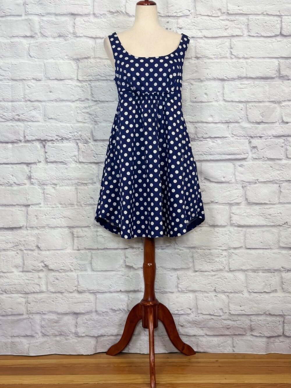Anthropologie Vanessa Virginia Navy Blue Cotton Polka Dot Sleeveless Dress